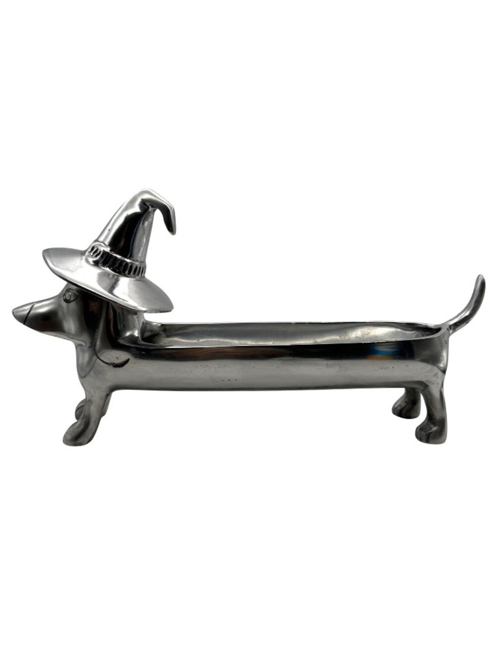 Halloween Dachshund Witch Hat Silver Metal Candy Dish Serving Tray
